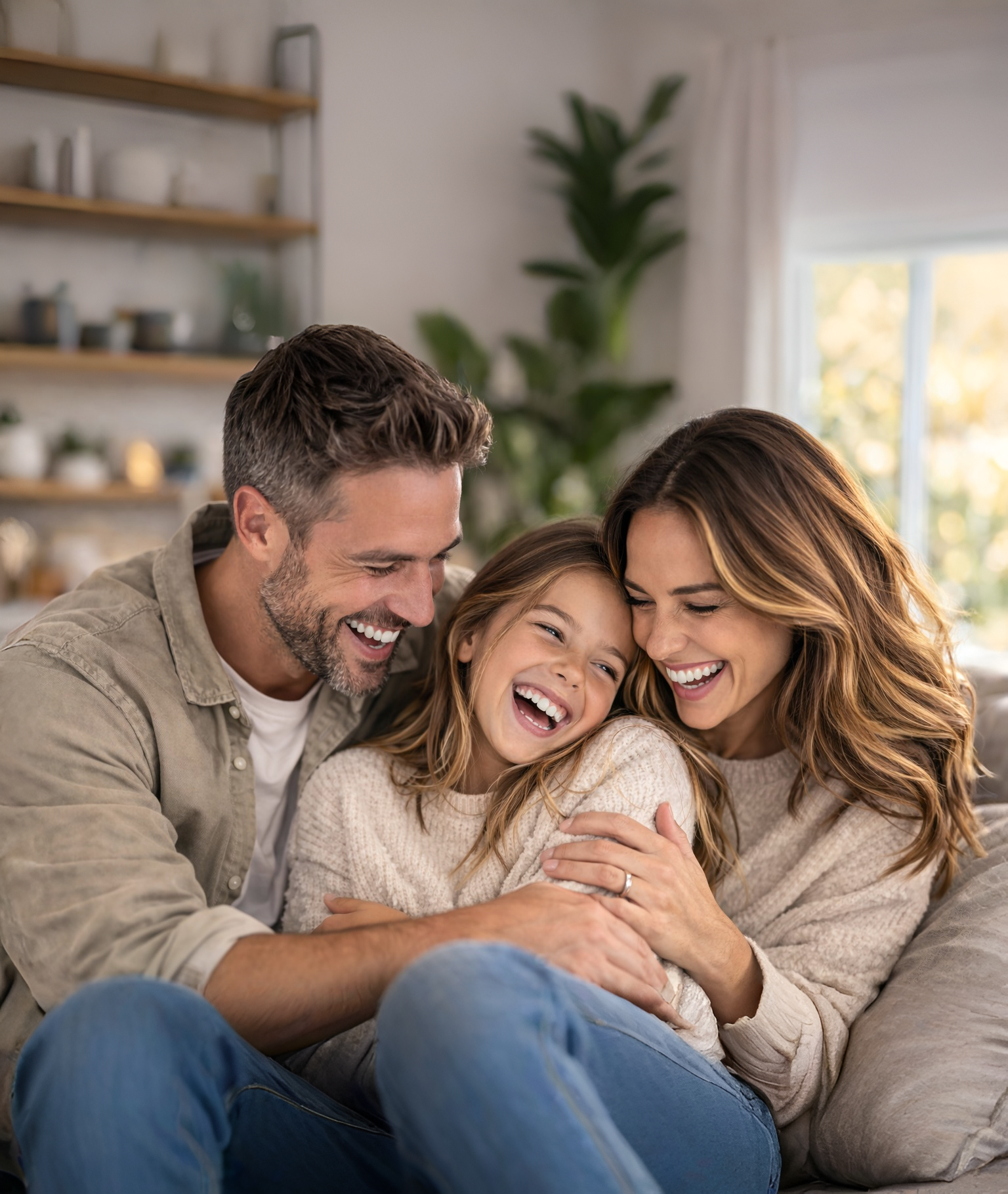 A family sharing a warm, trusting moment together